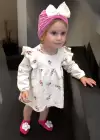 Pembe Renk Kurdele Ve Çiçek Detaylı Çocuk Saç Bonesi Ve Çorap Set