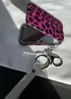Pembe Renk Leopar Figürlü Cep Aynası/ Anahtarlık