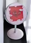 Pembe Renk Love You Yazılı Dönebilen Masa Aynası