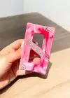Pembe Renk Mermer Desenli Taş Detaylı Kemik Mandal Toka