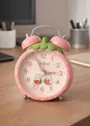 Pembe Renk Mini Dekoratif Işıklı Alarmlı Yuvarlak Masa Saati