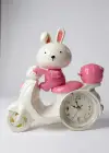 Pembe Renk Motor Figürlü Mini Dekoratif Alarmlı Yuvarlak Masa Saati