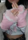 Pembe Renk Peluş Detaylı Kesik Eldiven