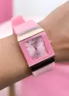 Pembe Renk Silikon Kordonlu Çelik Kadın Saat