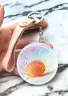 Pembe Renk Simli Deniz Kabuğu Figürlü Cep Aynası/ Anahtarlık