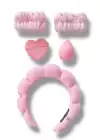 Pembe Renk Spa Taç/ Makyaj Süngeri/ Pudra Süngeri/ Su Emici Havlu Bileklik Set