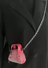 Pembe Renk Taş Detaylı Mini Boy Kadın Süet Çanta