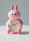 Pembe Renk Tavşan Figürlü Alarmlı Masa Saati
