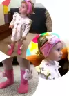 Pembe Renk Tavşan Figürlü Çocuk Saç Bandı Ve Çorap Set