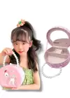 Pembe Renk Unicorn Figürlü İnci Detaylı Çanta Detaylı Takı Kutusu/Organizer