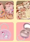 Pembe Renk Unicorn Figürlü İnci Detaylı Çanta Detaylı Takı Kutusu/Organizer