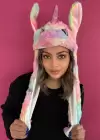 Pembe Renk Unicorn Figürlü Işıklı Kulakları Oynayan Peluş Şapka