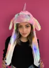 Pembe Renk Unicorn Figürlü Işıklı Kulakları Oynayan Peluş Şapka