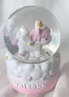 Pembe Renk Unicorn Figürlü Mini Boy Işıklı Kar Küresi