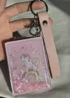 Pembe Renk Unicorn Figürlü Simli Cep Ayna/Anahtarlık