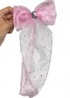 Pembe Renk Yıldız Detaylı Taşlı Kurdele Otomat Toka