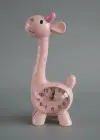 Pembe Renk Zürafa Figürlü Dekoratif Alarmlı Masa Saati