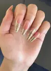 Pembe Ve Altın Renk Jel Tırnak Görünümlü 10lu Takma Tınak Set (Yapıştırıcılı)
