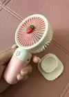 Pembe Ve Beyaz Renk Çilek Figürlü Taşınabilir Şarjlı Telefon Tutacaklı El Fanı