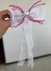 Pembe Ve Beyaz Renk Kalp Figürlü İnci Detaylı Kurdele Otomat Toka