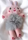 Pembe Ve Gri Renk Tavşan Figürlü Peluş Simit Toka
