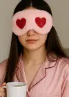 Pembe Ve Kırmızı Renk Kalp Figürlü Peluş Uyku Bandı