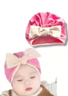 Pembe Ve Krem Renk Kurdele Figürlü Bebek Saç Bonesi