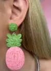 Pembe Ve Yeşil Renk Ananas Figürlü Küpe (Çift)