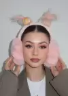Pudra Renk Saç Detaylı Peluş Kulaklık