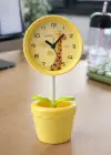 Sarı Renk Saksı Figürlü Alarmlı Masa Saati