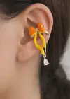 Sarı Ve Turuncu Renk Kurdele Figürlü 14K Altın Kaplama TX Ear Cuff (Tek)