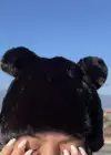 Siyah Renk Ayıcık Kulaklı Peluş Şapka