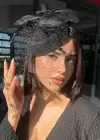 Siyah Renk Çiçek Detaylı Nikah Şapkası/Vualet Şapka