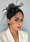 Siyah Renk Çiçek Detaylı Nikah Şapkası/Vualet Şapka