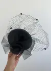 Siyah Renk Çiçek Detaylı Nikah Şapkası/Vualet Şapka