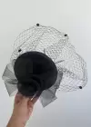 Siyah Renk Çiçek Detaylı Nikah Şapkası/Vualet Şapka