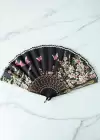 Siyah Renk Çiçek Figürlü Yelpaze