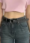 Siyah Renk Deri Detaylı Kadın Kemer