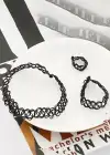 Siyah Renk Elastik Choker Kolye | Bileklik Ve Yüzük Set