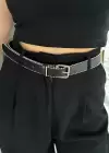 Siyah Renk Gümüş Boncuk Detaylı Deri Kadın Kemer