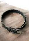 Siyah Renk Gümüş Boncuk Detaylı Deri Kadın Kemer
