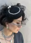 Siyah Renk İnci Detaylı Nikah Şapkası/Vualet Şapka