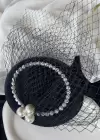 Siyah Renk İnci Detaylı Nikah Şapkası/Vualet Şapka