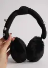 Siyah Renk İnci Detaylı Peluş Kulaklık