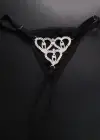Siyah Renk Kalp Figürlü Taş Detaylı Tanga