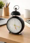 Siyah Renk Mini Dekoratif Işıklı Alarmlı Yuvarlak Masa Saati