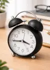 Siyah Renk Mini Dekoratif Işıklı Alarmlı Yuvarlak Masa Saati