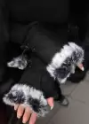 Siyah Renk Peluş Detaylı Kesik Eldiven