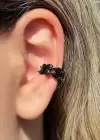 Siyah Renk Taş Detaylı Xuping Çelik Ear Cuff (Çift)
