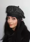 Siyah Renk Taşlı Ressam Şapka